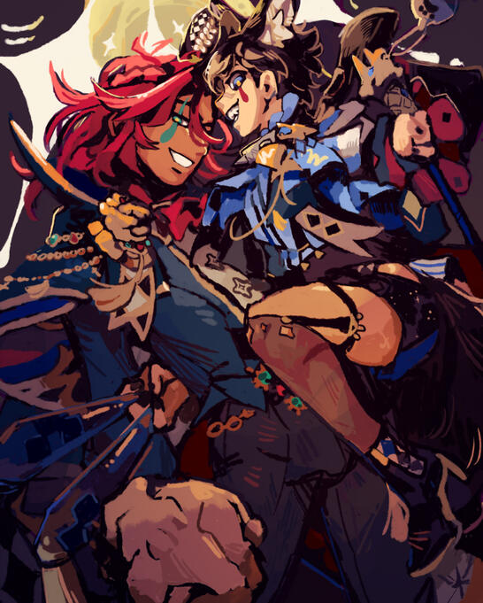 Full Illustration, 2 full body + simple background